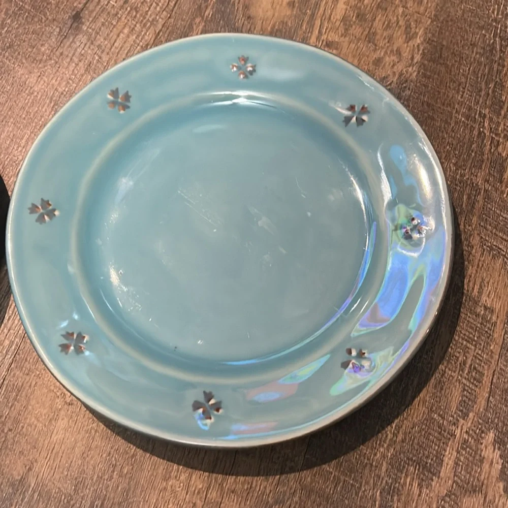 Pier 1 Tosco Lagoon Blue‎ 2 Salad or Desert Plates Embossed Flowers